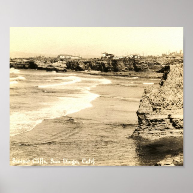 Sunset Cliffs, San Diego, California Vintage Poster (Front)