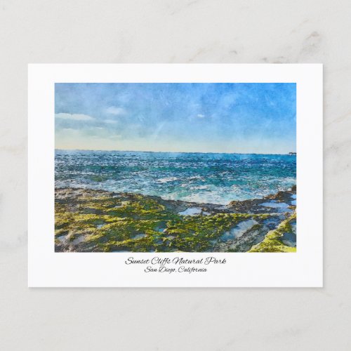 Sunset Cliffs San Diego California Watercolor Postcard