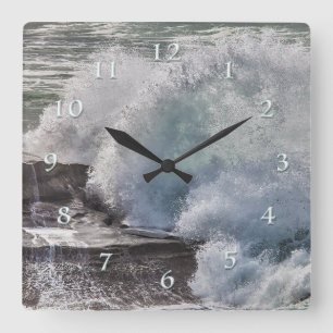 Sunset Cliffs Splash of Storm Waves Square Wall Clock