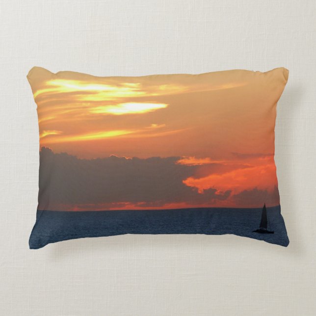 Sunset Clouds and Sailboat Seascape Accent Pillow (Front)