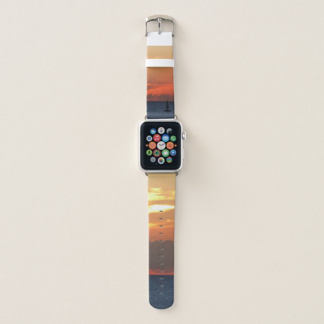 Sunset Clouds and Sailboat Seascape Apple Watch Band (Front)