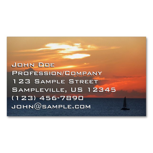 Sunset Clouds and Sailboat Seascape Business Card Magnet (Front)