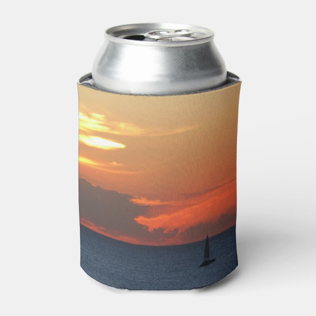 Sunset Clouds and Sailboat Seascape Can Cooler (Can Front)