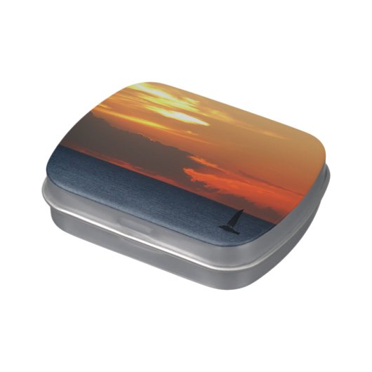Sunset Clouds and Sailboat Seascape Candy Tin (Side)