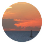 Sunset Clouds and Sailboat Seascape Classic Round Sticker