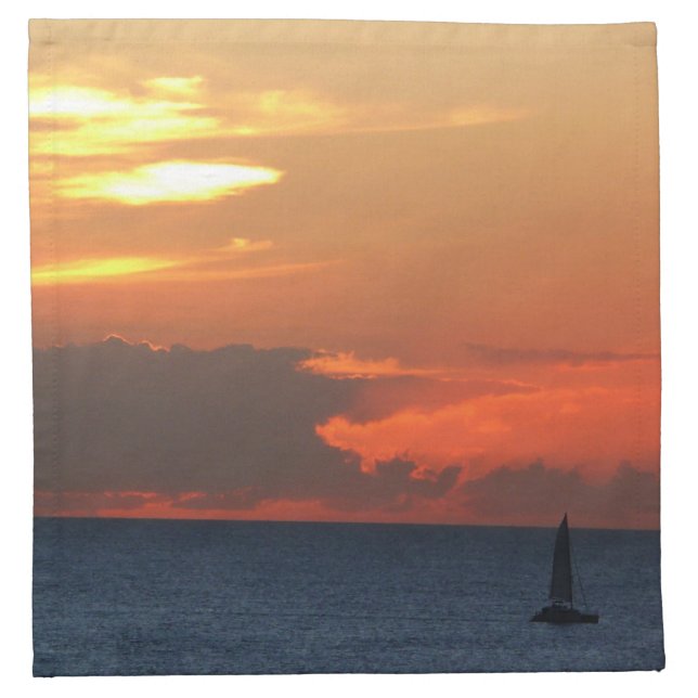 Sunset Clouds and Sailboat Seascape Cloth Napkin (Front)