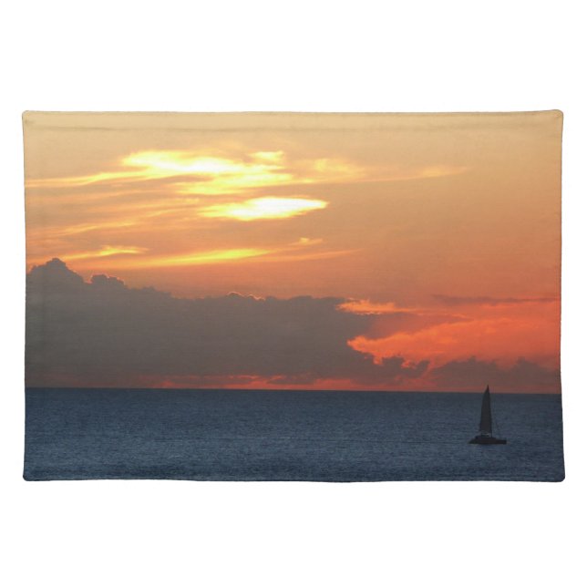 Sunset Clouds and Sailboat Seascape Cloth Placemat (Front)