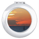 Sunset Clouds and Sailboat Seascape Compact Mirror