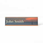 Sunset Clouds and Sailboat Seascape Desk Name Plate