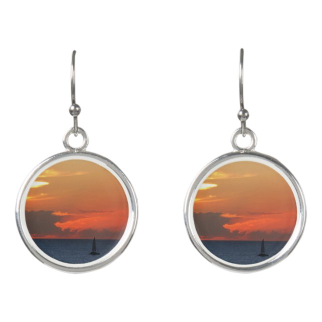 Sunset Clouds and Sailboat Seascape Earrings (Front)