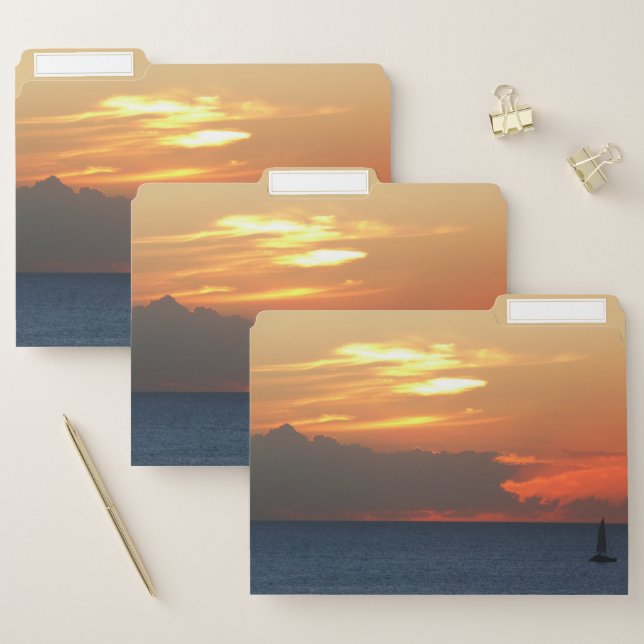 Sunset Clouds and Sailboat Seascape File Folder (Set)