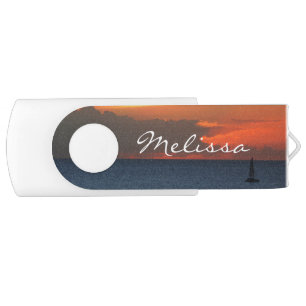Sunset Clouds and Sailboat Seascape Flash Drive