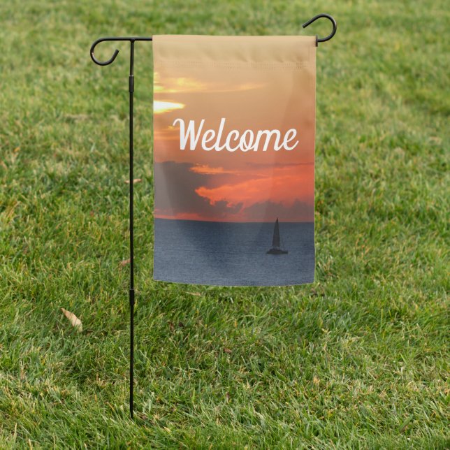 Sunset Clouds and Sailboat Seascape Garden Flag (In SItu)