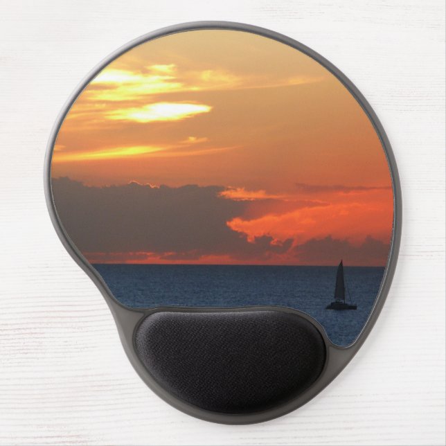 Sunset Clouds and Sailboat Seascape Gel Mouse Pad (Front)