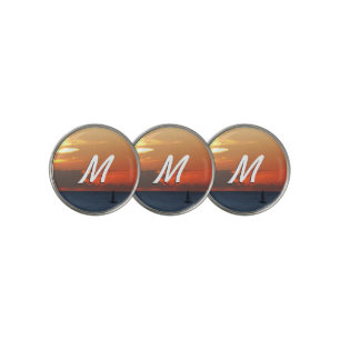 Sunset Clouds and Sailboat Seascape Golf Ball Marker