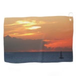 Sunset Clouds and Sailboat Seascape Golf Towel
