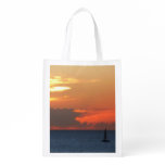 Sunset Clouds and Sailboat Seascape Grocery Bag