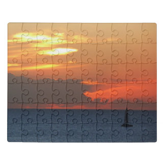 Sunset Clouds and Sailboat Seascape Jigsaw Puzzle