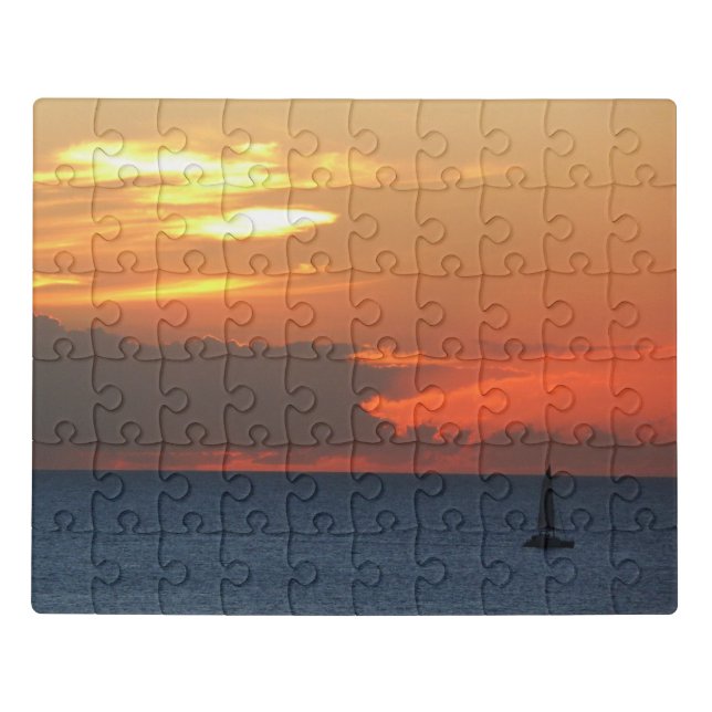 Sunset Clouds and Sailboat Seascape Jigsaw Puzzle (Puzzle Horizontal)