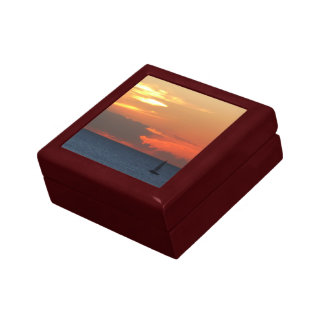 Sunset Clouds and Sailboat Seascape Keepsake Box
