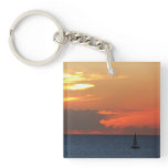 Sunset Clouds and Sailboat Seascape Keychain