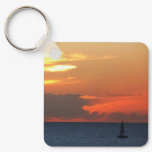 Sunset Clouds and Sailboat Seascape Keychain