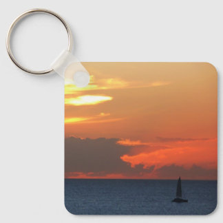 Sunset Clouds and Sailboat Seascape Keychain