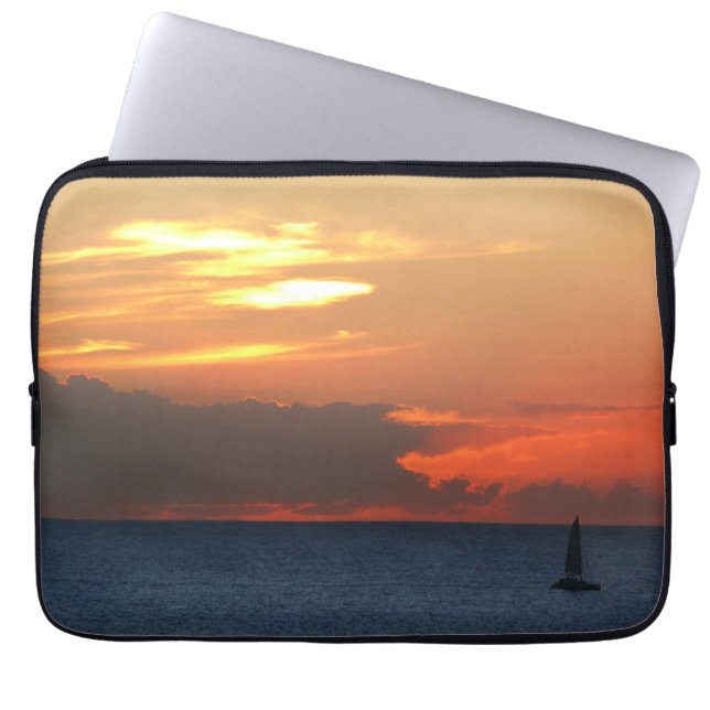 Sunset Clouds and Sailboat Seascape Laptop Sleeve (Front)