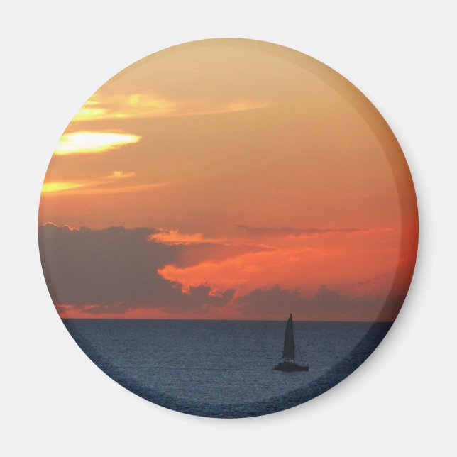Sunset Clouds and Sailboat Seascape Magnet (Front)