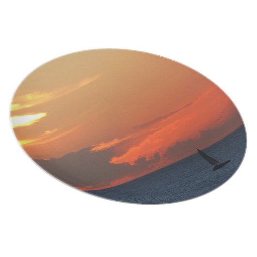 Sunset Clouds and Sailboat Seascape Melamine Plate (Right Side)