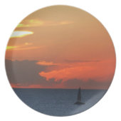 Sunset Clouds and Sailboat Seascape Melamine Plate (Front)