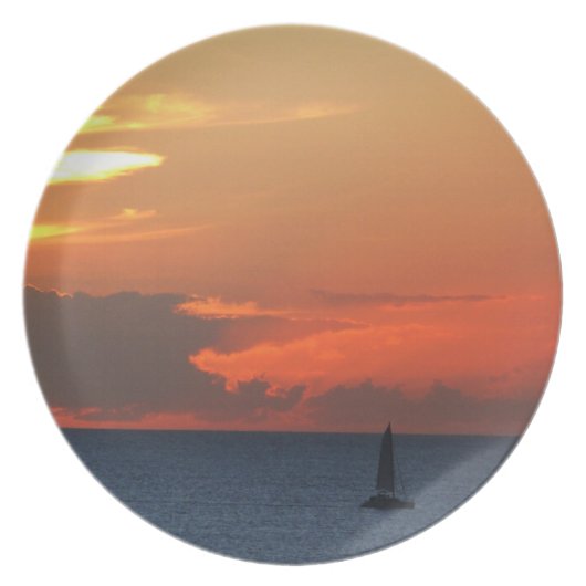 Sunset Clouds and Sailboat Seascape Melamine Plate (Front)