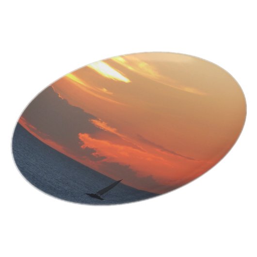 Sunset Clouds and Sailboat Seascape Melamine Plate (Left Side)