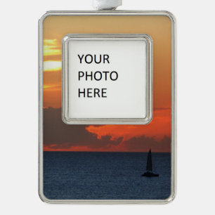 Sunset Clouds and Sailboat Seascape Ornament