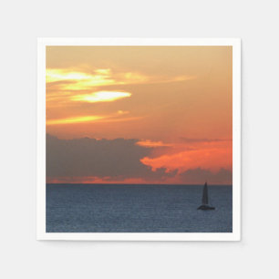 Sunset Clouds and Sailboat Seascape Paper Napkins