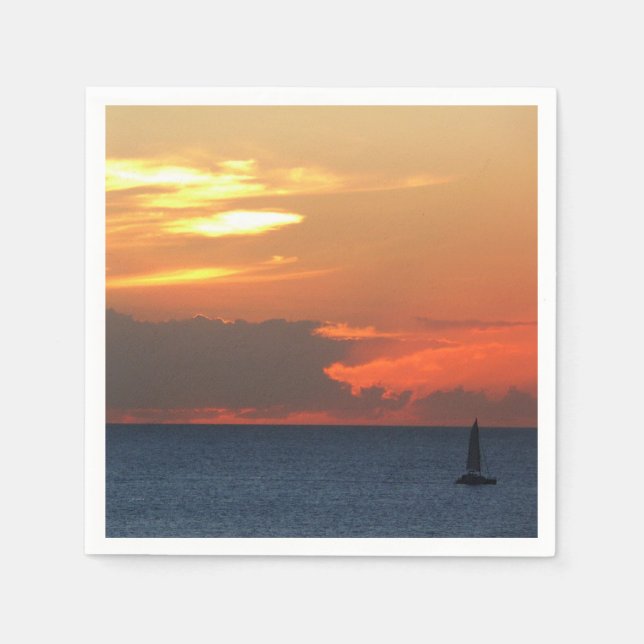 Sunset Clouds and Sailboat Seascape Paper Napkins (Front)