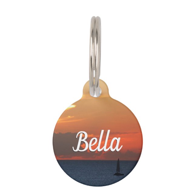Sunset Clouds and Sailboat Seascape Pet ID Tag (Front)