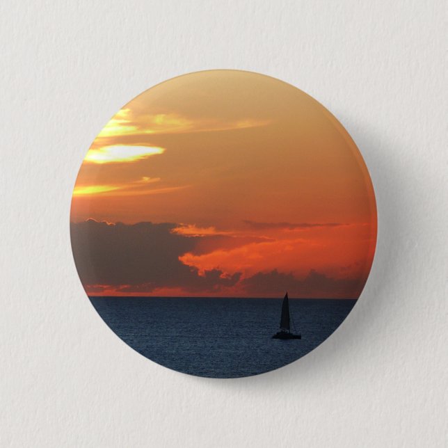 Sunset Clouds and Sailboat Seascape Pinback Button (Front)