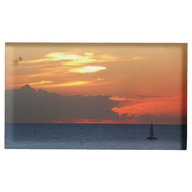 Sunset Clouds and Sailboat Seascape Place Card Holder (Front)