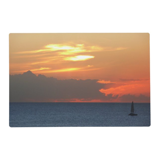 Sunset Clouds and Sailboat Seascape Placemat (Front)