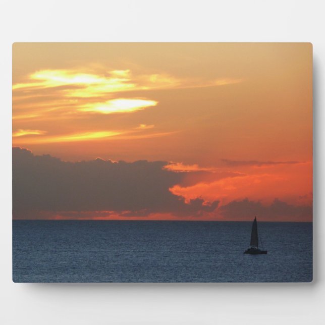 Sunset Clouds and Sailboat Seascape Plaque (Front)