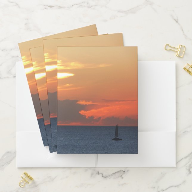 Sunset Clouds and Sailboat Seascape Pocket Folder (In Situ)