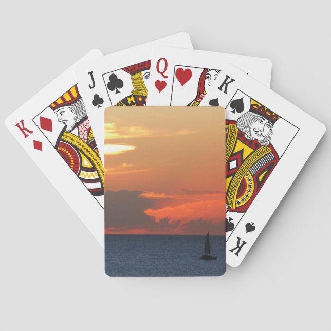 Sunset Clouds and Sailboat Seascape Poker Cards (Back)