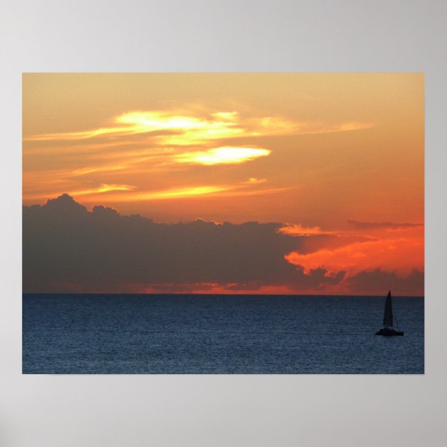Sunset Clouds and Sailboat Seascape Poster (Front)