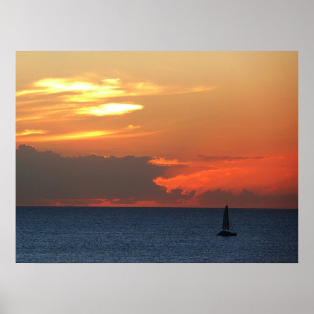 Sunset Clouds and Sailboat Seascape Poster (Front)