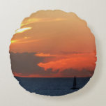 Sunset Clouds and Sailboat Seascape Round Pillow