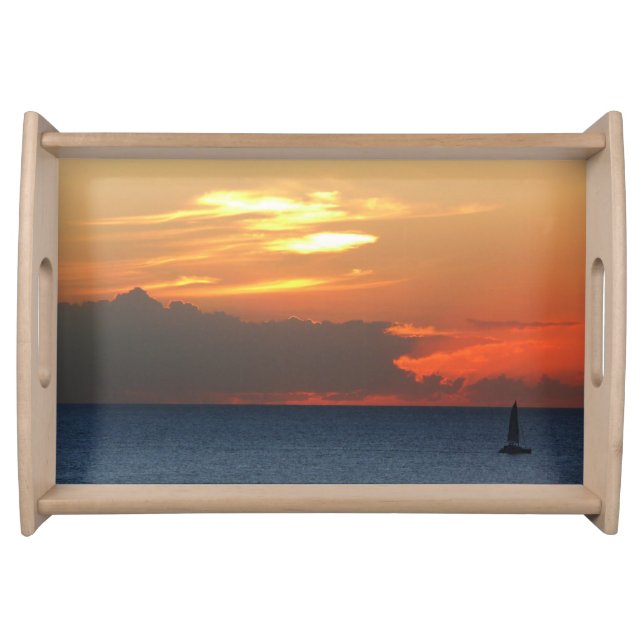 Sunset Clouds and Sailboat Seascape Serving Tray (Front)