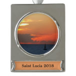 Sunset Clouds and Sailboat Seascape Silver Plated Banner Ornament