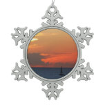 Sunset Clouds and Sailboat Seascape Snowflake Pewter Christmas Ornament