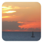 Sunset Clouds and Sailboat Seascape Square Sticker